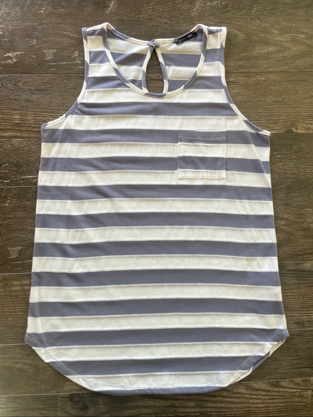 Papermoon Gray & White Striped Tank with Keyhole Back Size Small